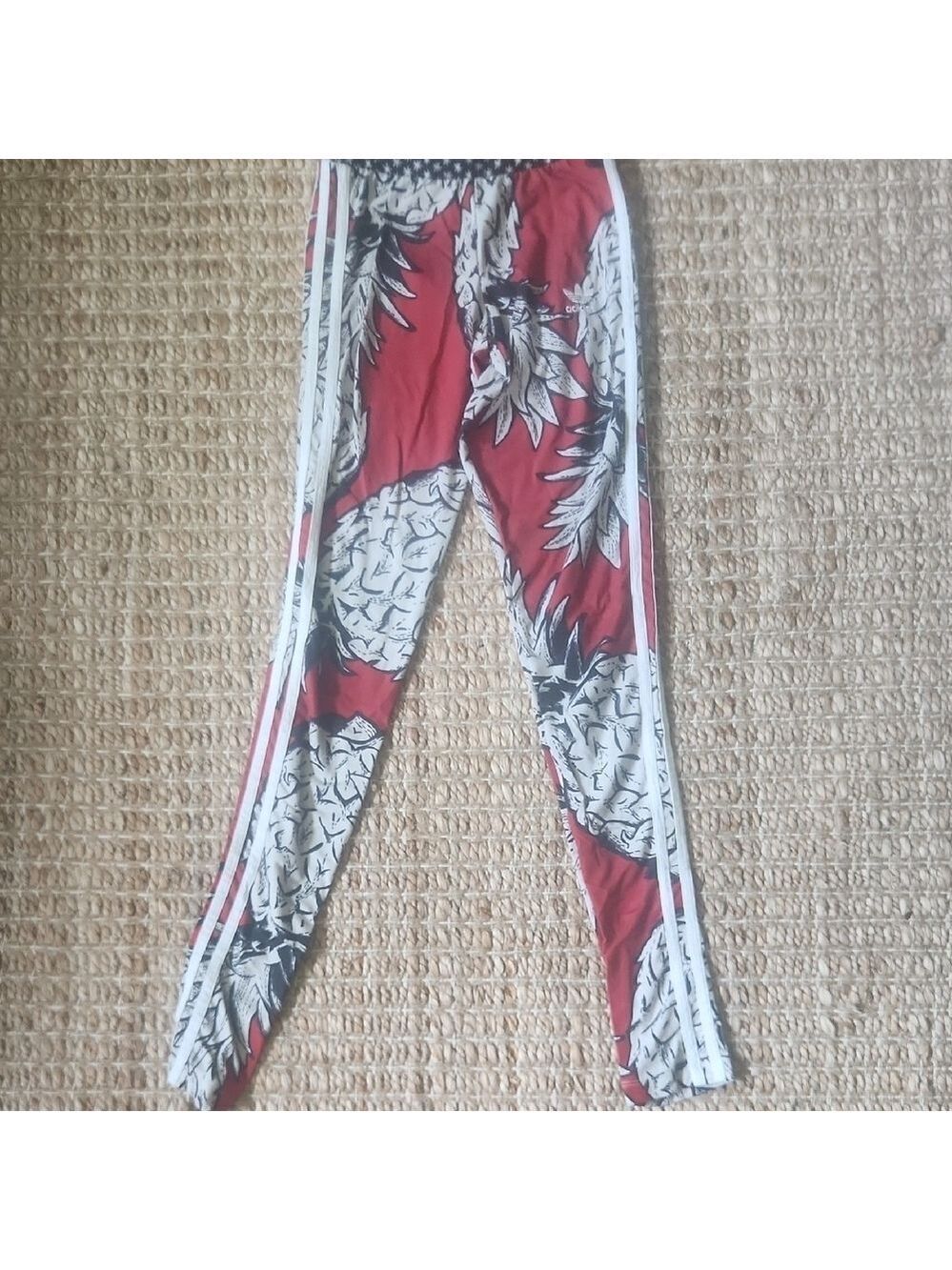 Adidas Red and Black Leggings with Pineapple Pattern Unique Eclectic Fun XS